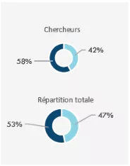 58% d'hommes chercheurs,42% de femmes cherhceurs 